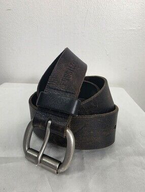 Fossil Distressed Dark Brown Leather Belt with Silver Buckle